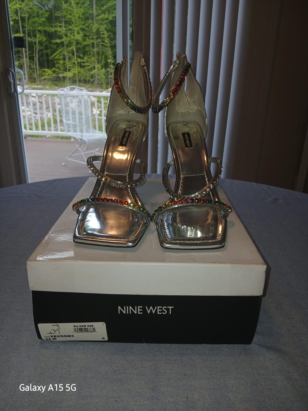 Nine West Silver Strappy Rhinestone Square-Toe Heels